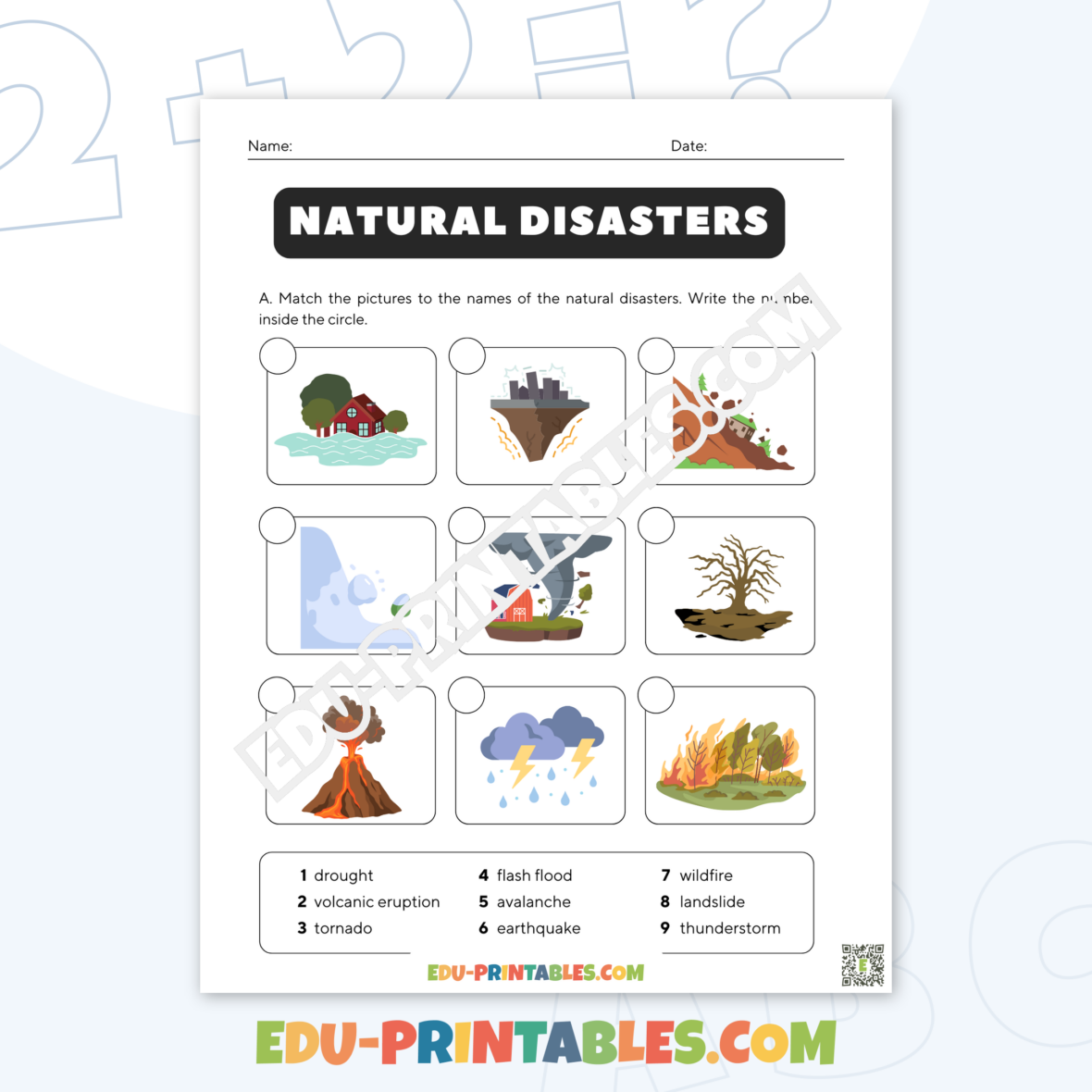 Worksheet – Natural Disasters: Match, Learn, and Explore!