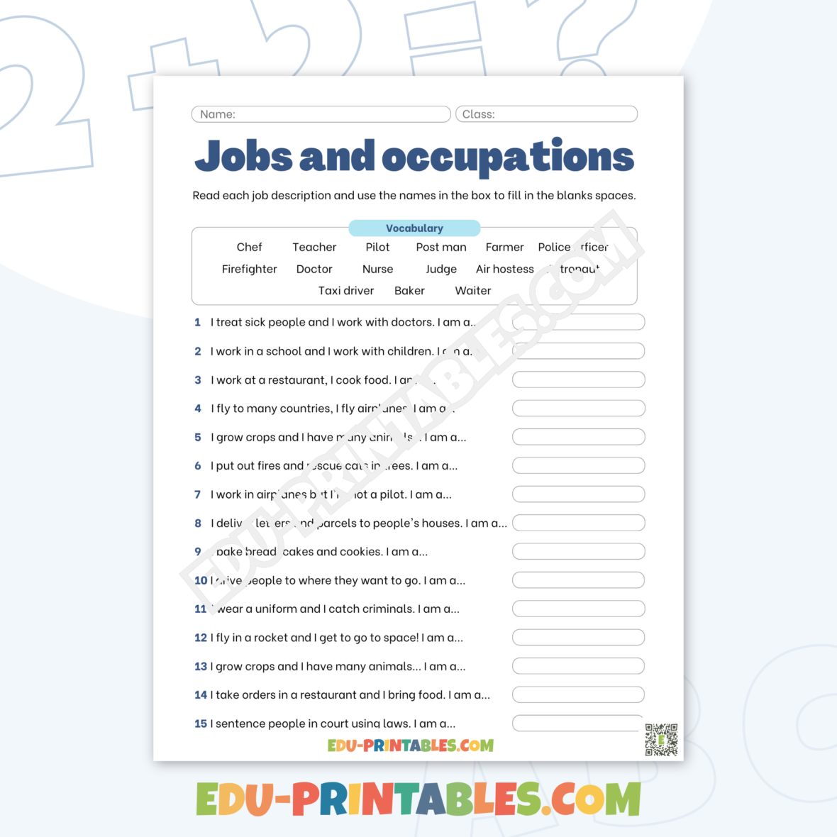 Worksheet – Jobs and Occupations: Explore Careers with Fun Activities!