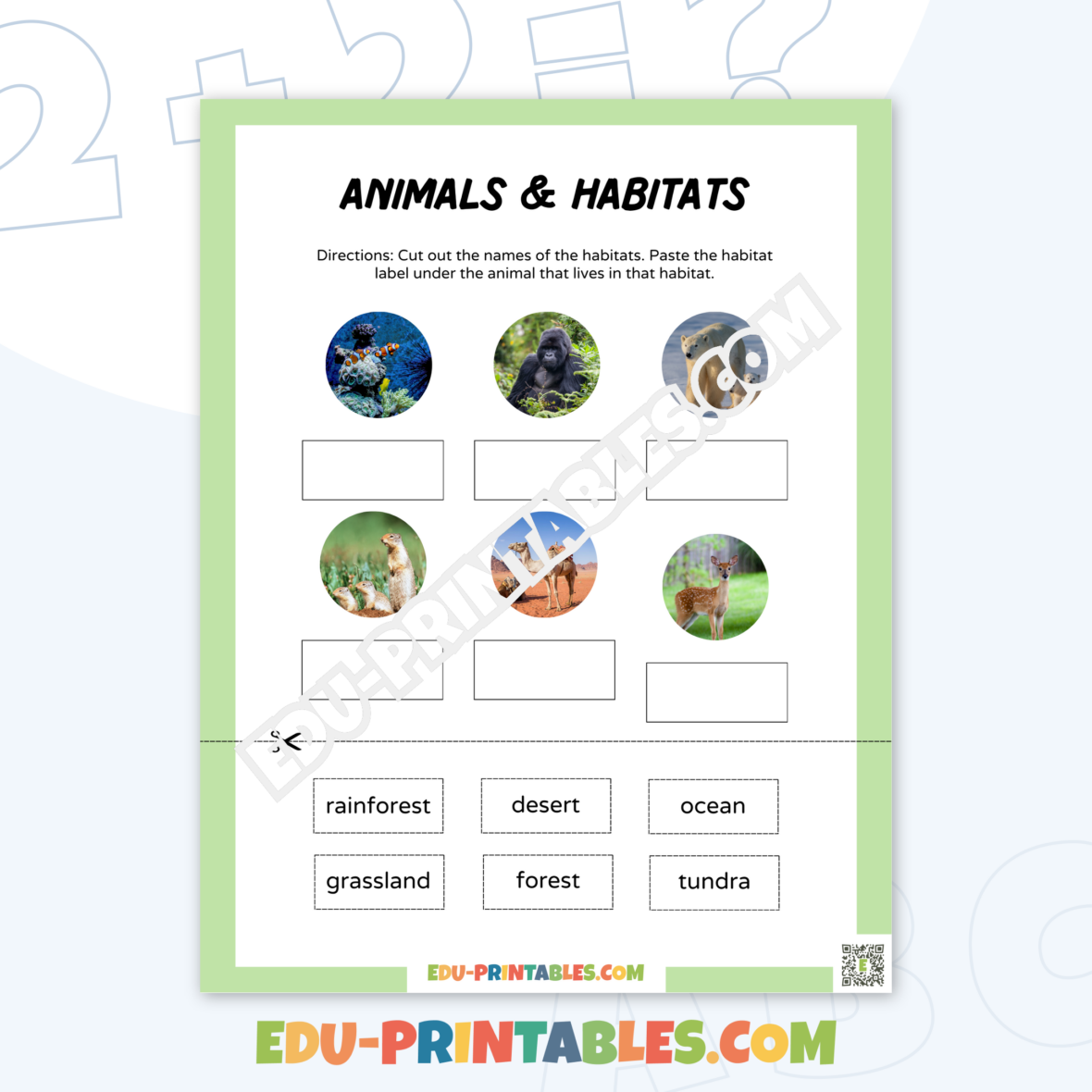 Worksheet – Animals & Habitats: Match, Cut, and Learn with Fun!