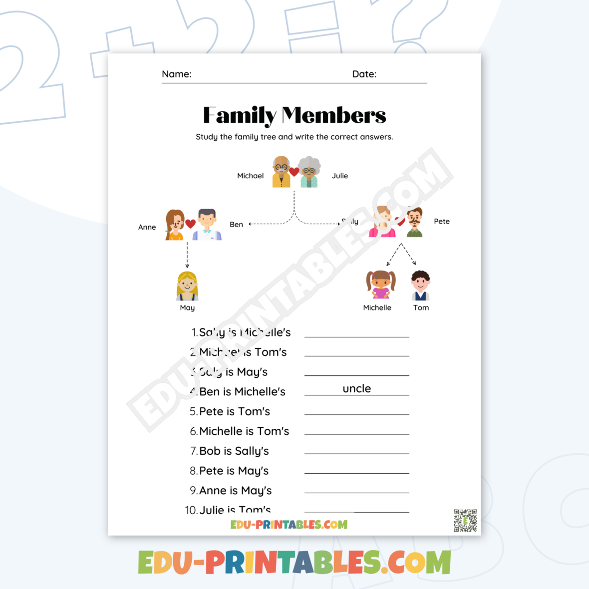 Worksheet – Family Members: Discover the Family Tree!