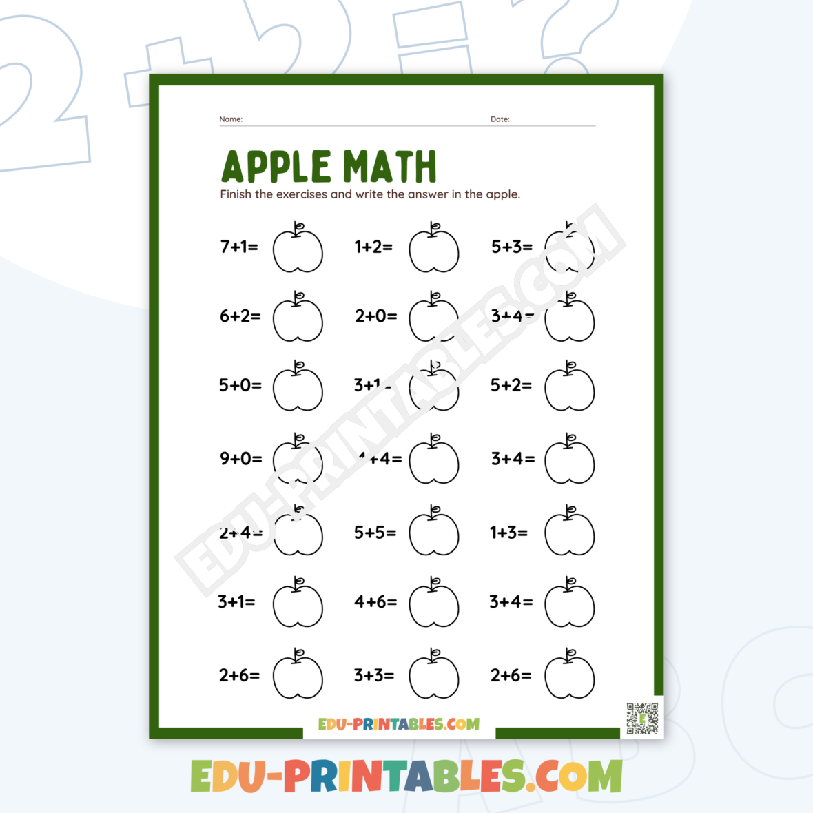 Worksheet – Apple Math: Solve and Write in Apples!