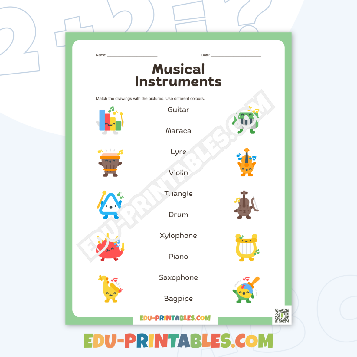 Worksheet – Musical Instruments: Match and Discover Sounds!