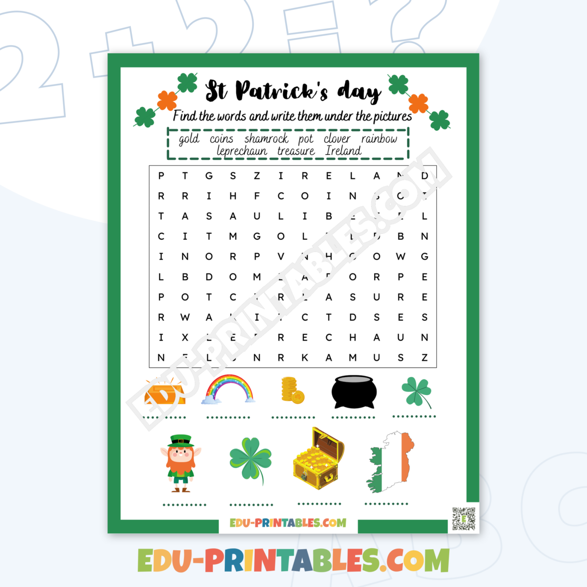 Word Search – St. Patrick’s Day: Find and Match Fun Activities!