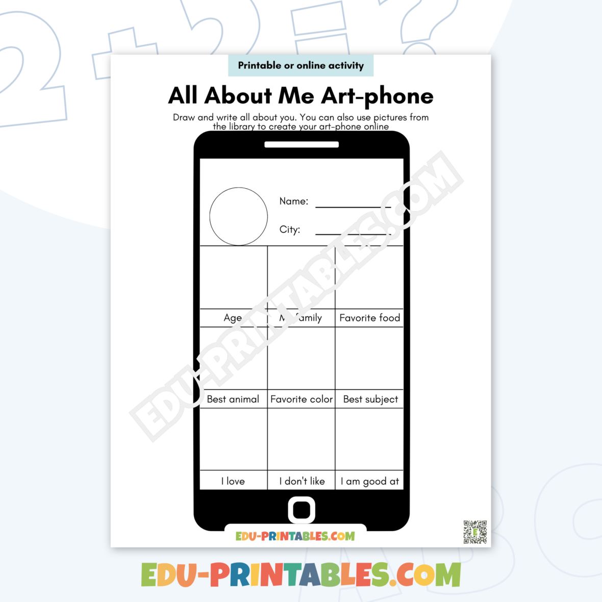 Worksheet – All About Me Art-phone: Express Yourself Creatively!