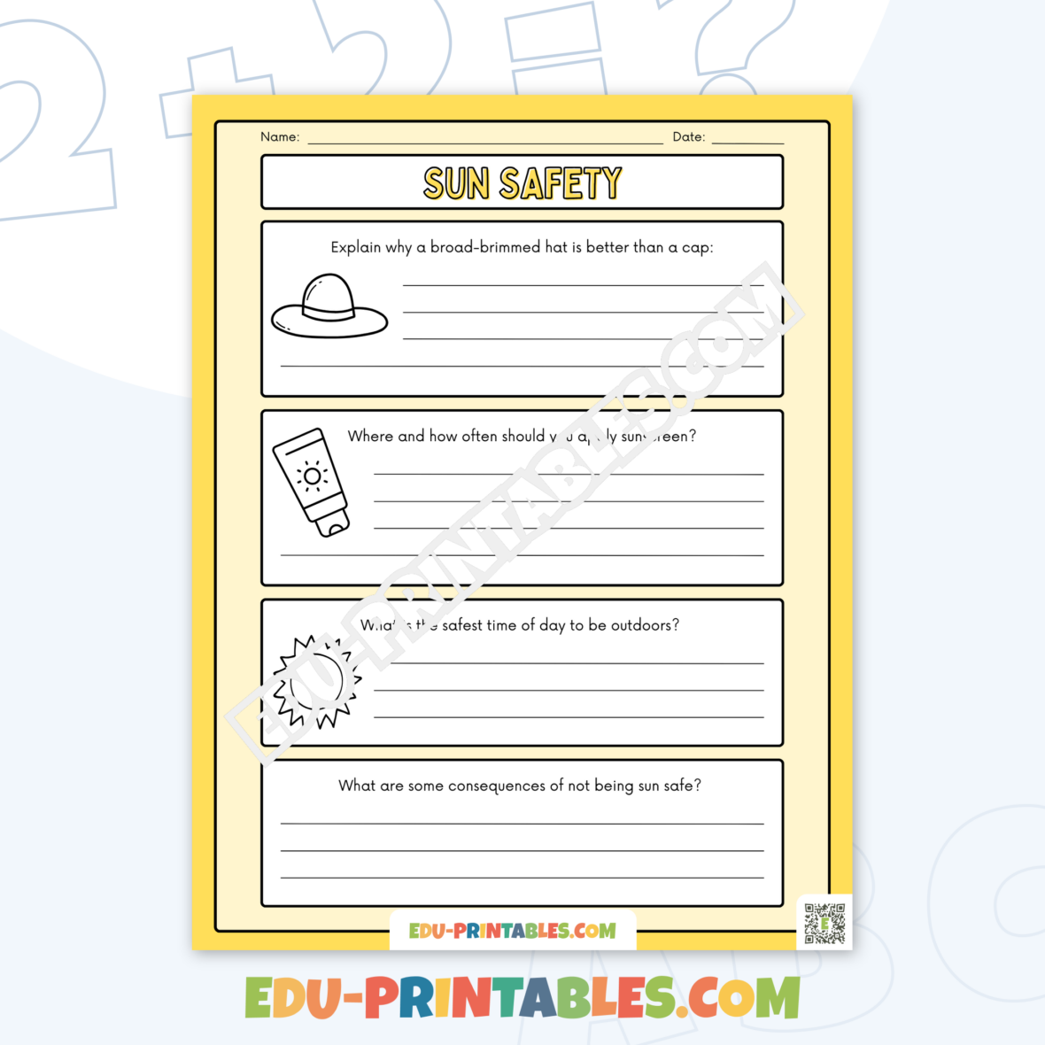 Worksheet – Sun Safety: Stay Safe Under the Sun!