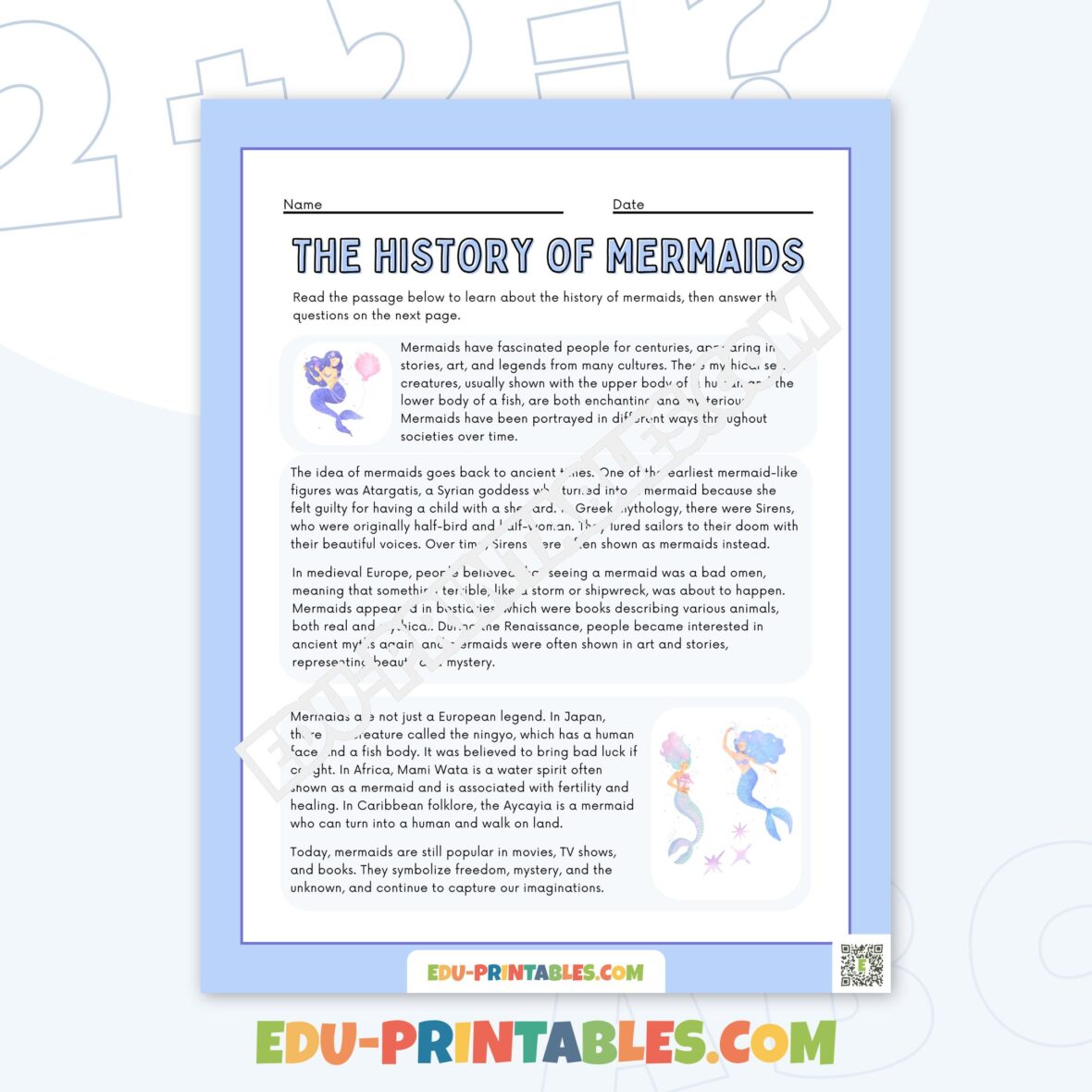 Worksheet – The History of Mermaids: Discover Legends and Myths!