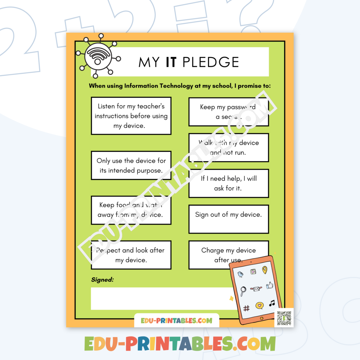 Worksheet – IT Pledge: Promoting Responsible Digital Use!