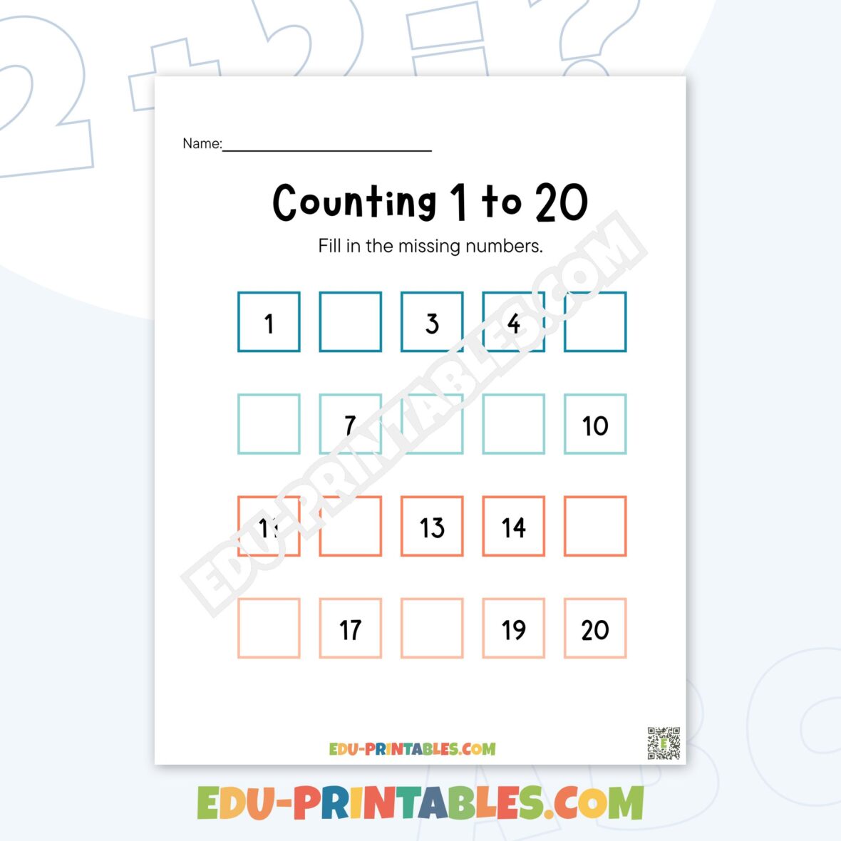 Worksheet – Counting 1 to 20: Fill in the Missing Numbers and Master Counting!