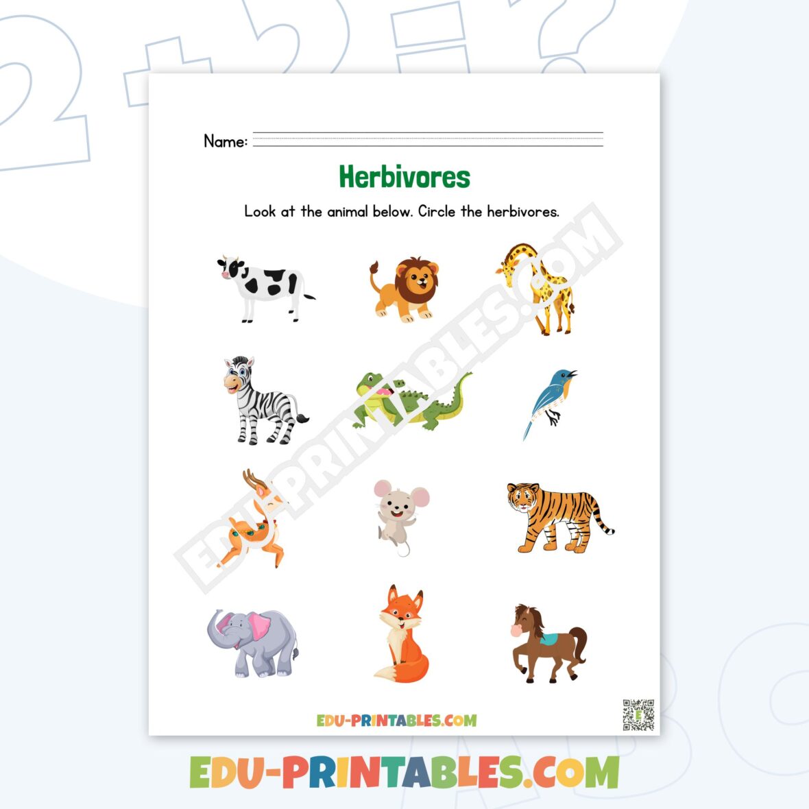 Worksheet – Herbivores: Discover and Circle the Plant-Eaters!