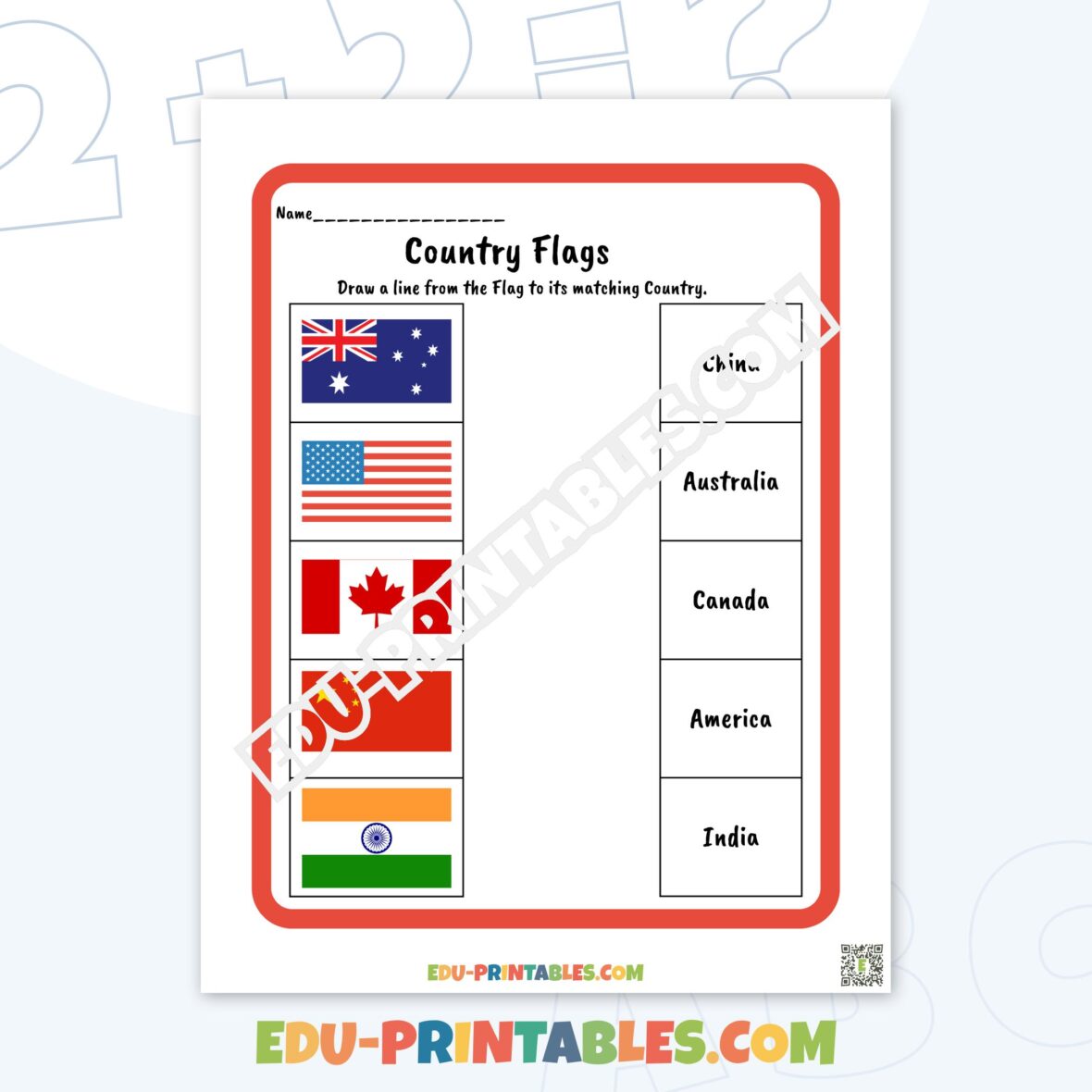 Worksheet – Country Flags: Match Flags to Their Countries!