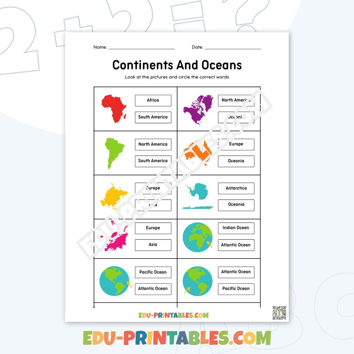 Worksheet – Continents and Oceans: Discover the World with Engaging Activities!