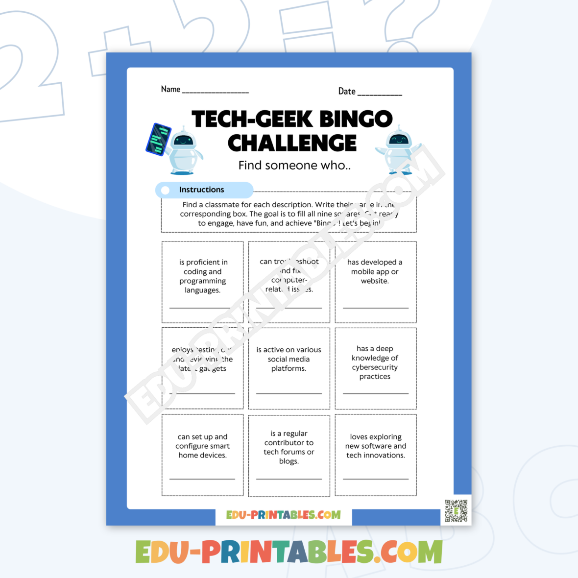 Bingo Worksheet – Tech-Geek Challenge: Engage with Fun Technology Tasks!