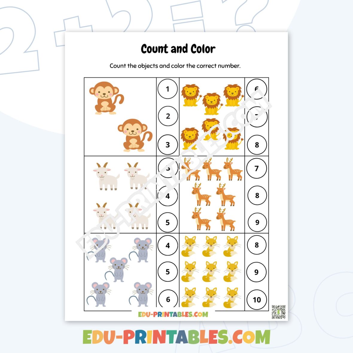 Worksheet – Count and Color: Discover Numbers with Fun Animals!