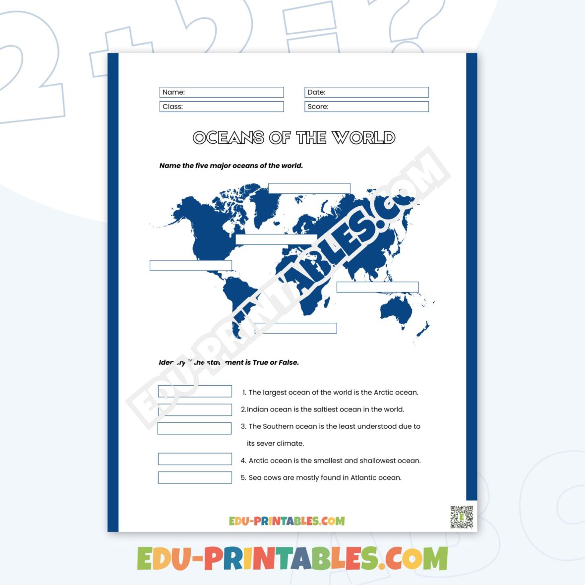 Worksheet – Oceans of the World: Discover the Majors!