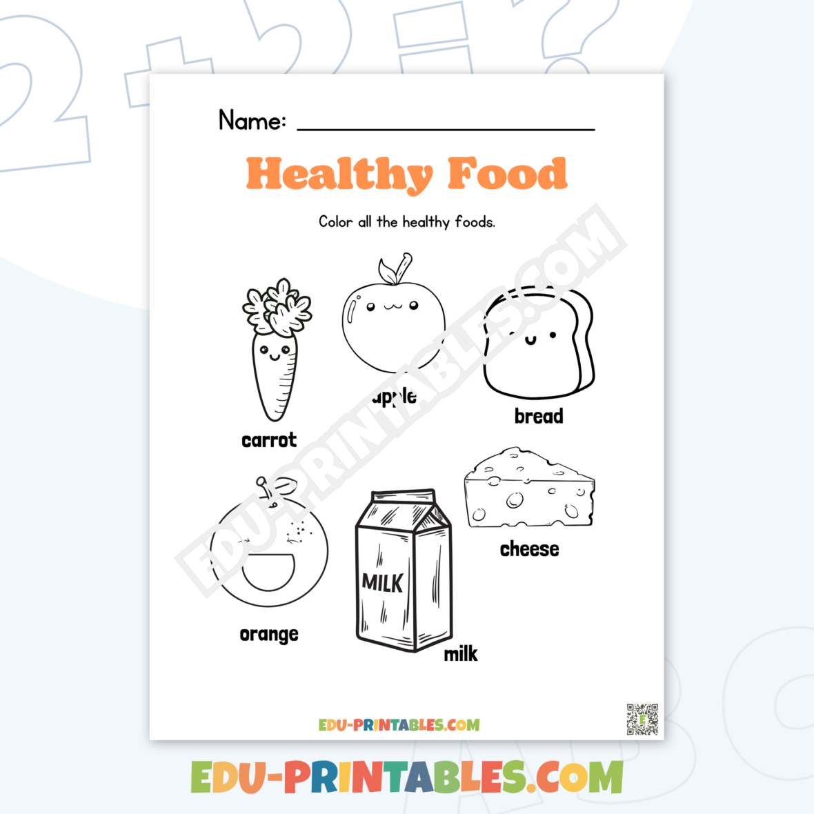 Worksheet – Healthy Food: Color and Learn Nutrition!