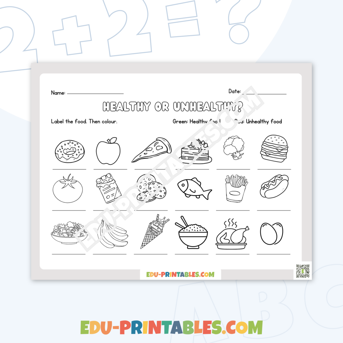 Worksheet – Healthy or Unhealthy Food: Learn and Color!