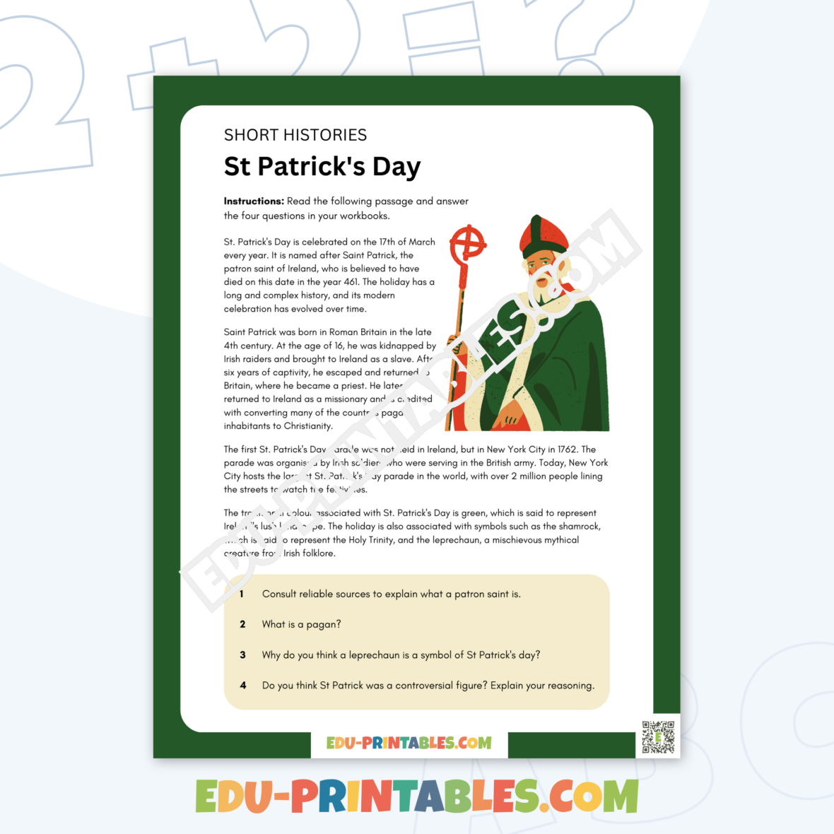 Worksheet – St. Patrick’s Day: Discover the History and Traditions Behind the Holiday