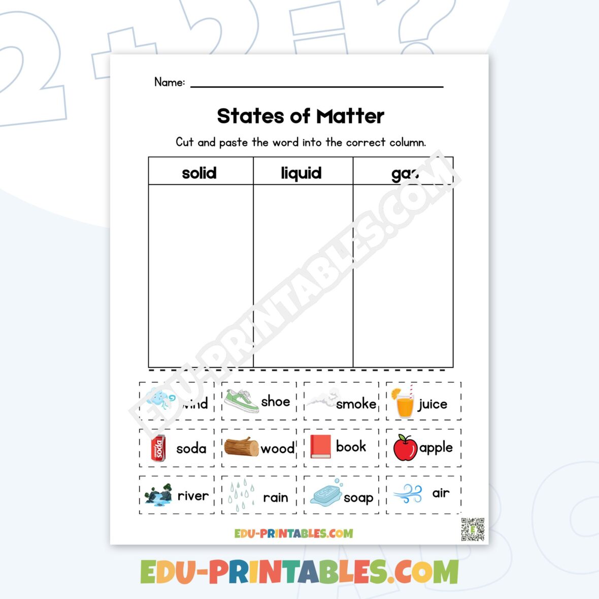 Worksheet – States of Matter: Cut and Paste Fun!