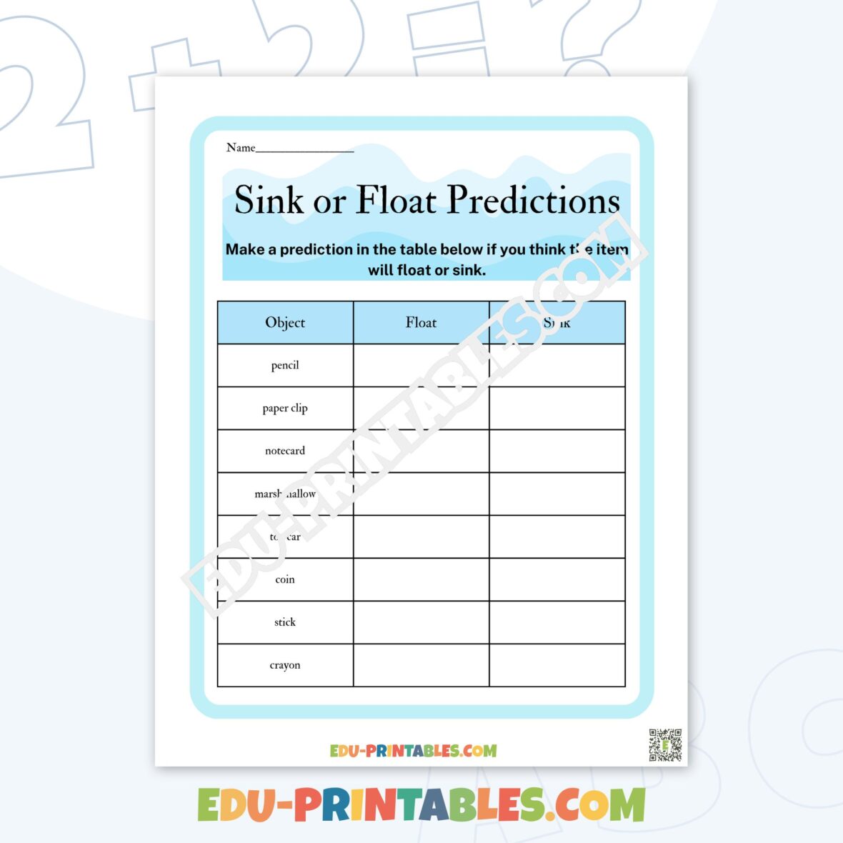 Worksheet – Sink or Float Predictions: Dive into Science Fun!