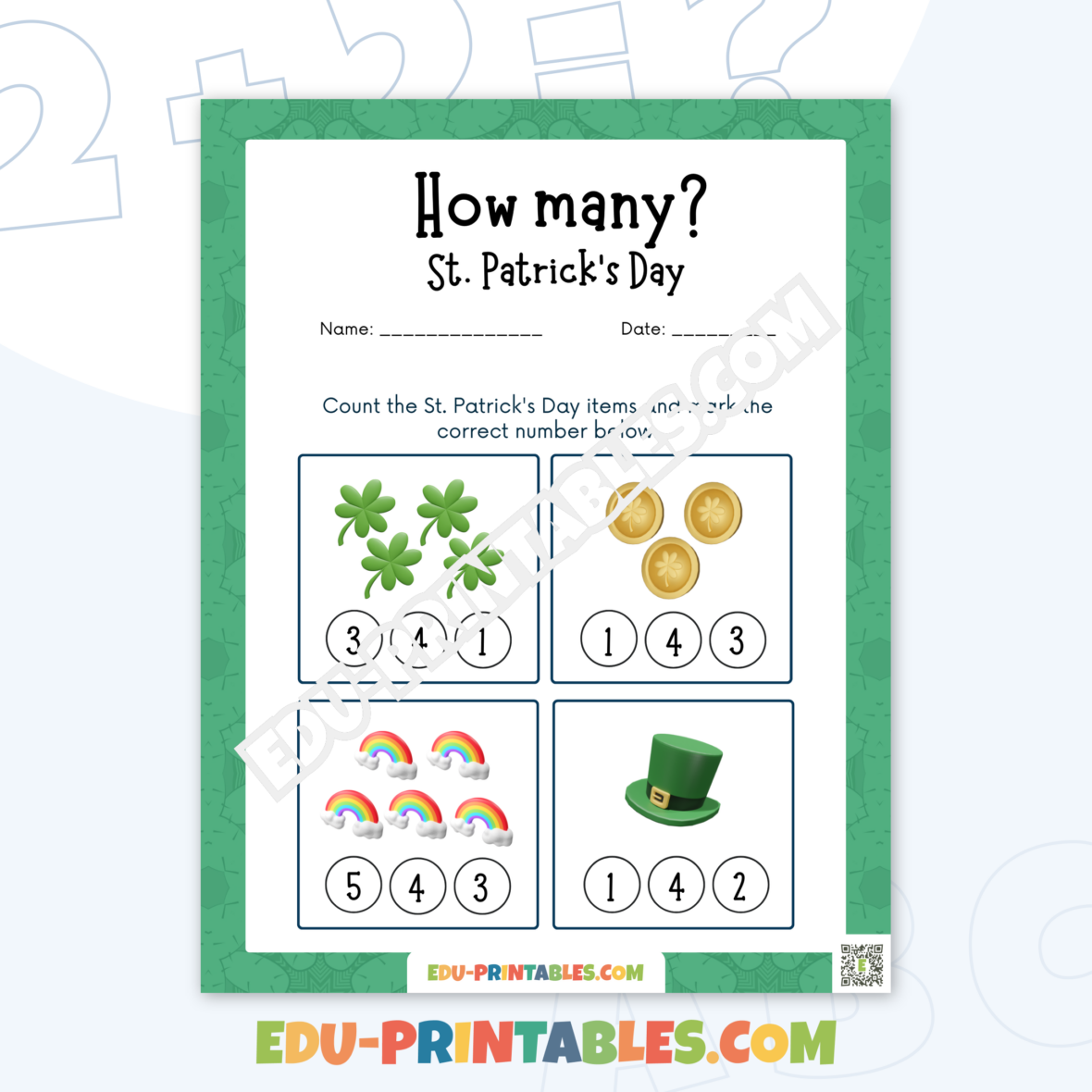 Worksheet – St. Patrick’s Day Counting: Fun with Numbers and Lucky Charms!