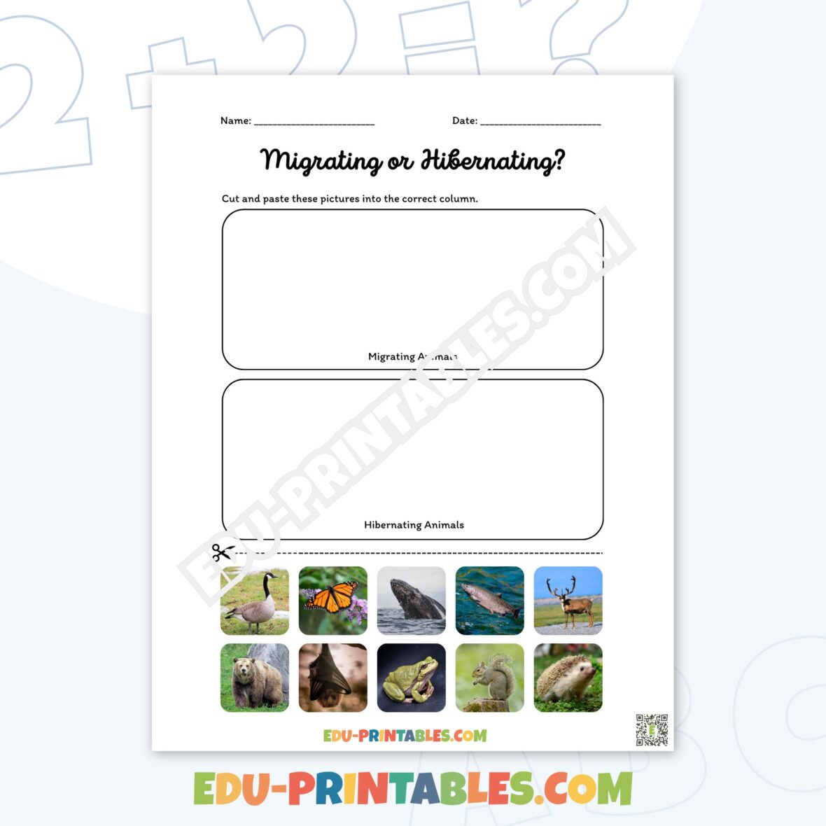 Worksheet – Migrating or Hibernating: Cut and Paste Fun!