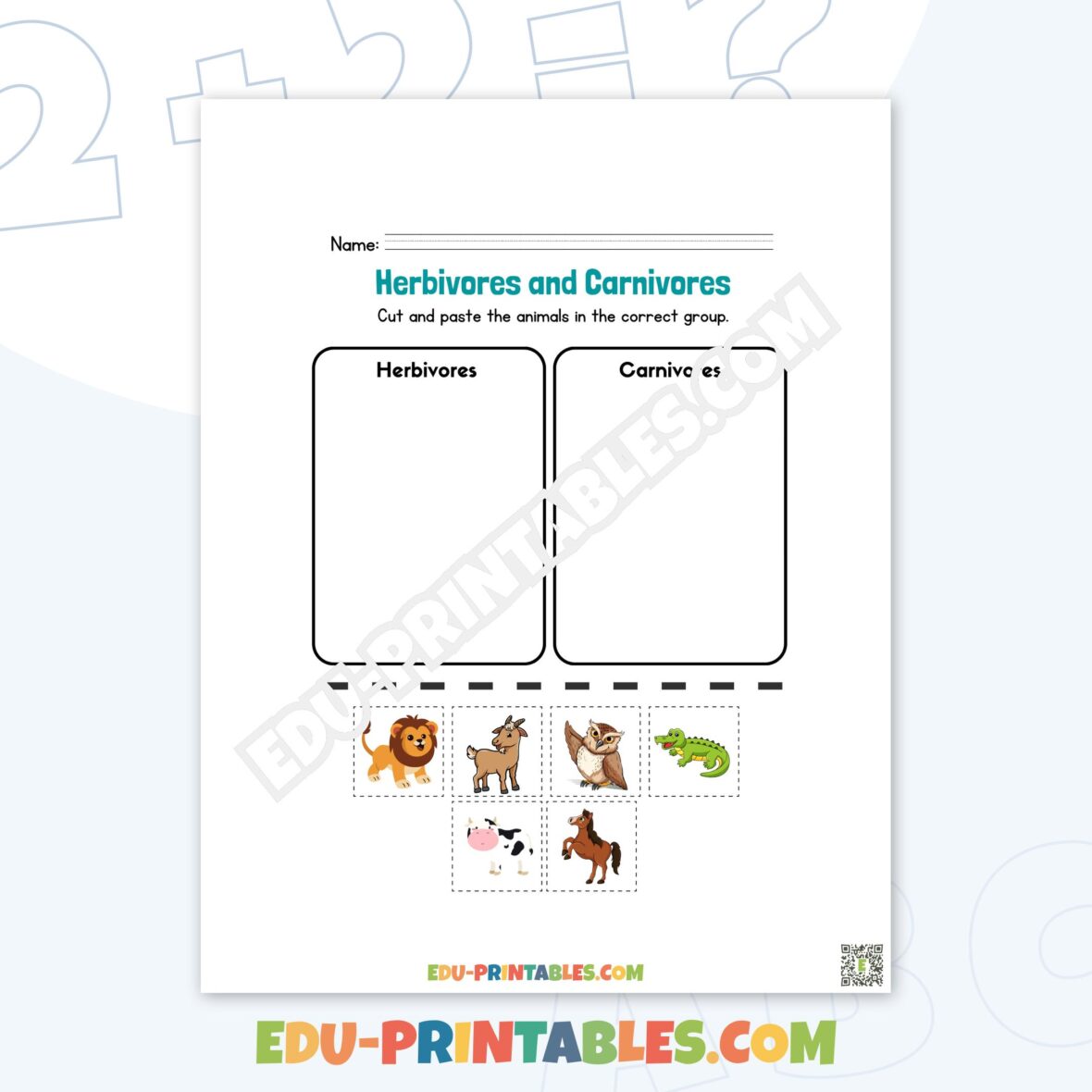 Worksheet – Herbivores and Carnivores: Cut, Paste, and Learn Animal Diets!